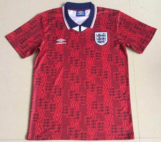 1994 England Retro Red Away Kit Soccer Jersey